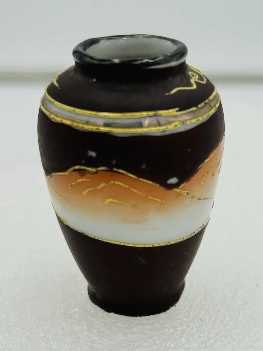 Satsuma Moriage Samurai Bud Vase Urn Occupied Japan Miniature 2